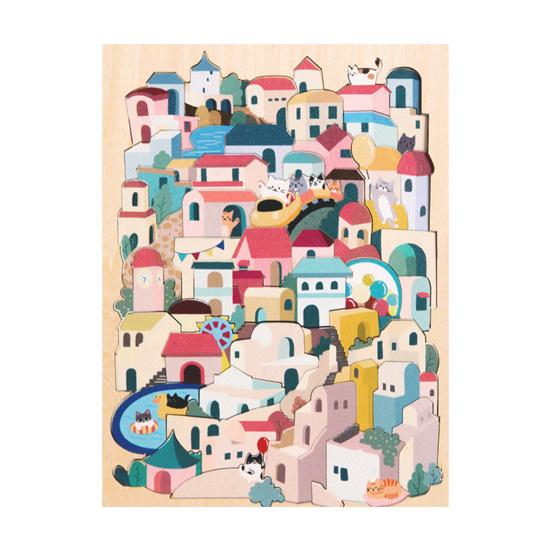 1/3 Sets Wooden Cat Puzzle Board with Frame 3D Irregular Kitten Dog Panda House Monkey King Snack Machine Jigsaw Puzzle Decoration Ornament