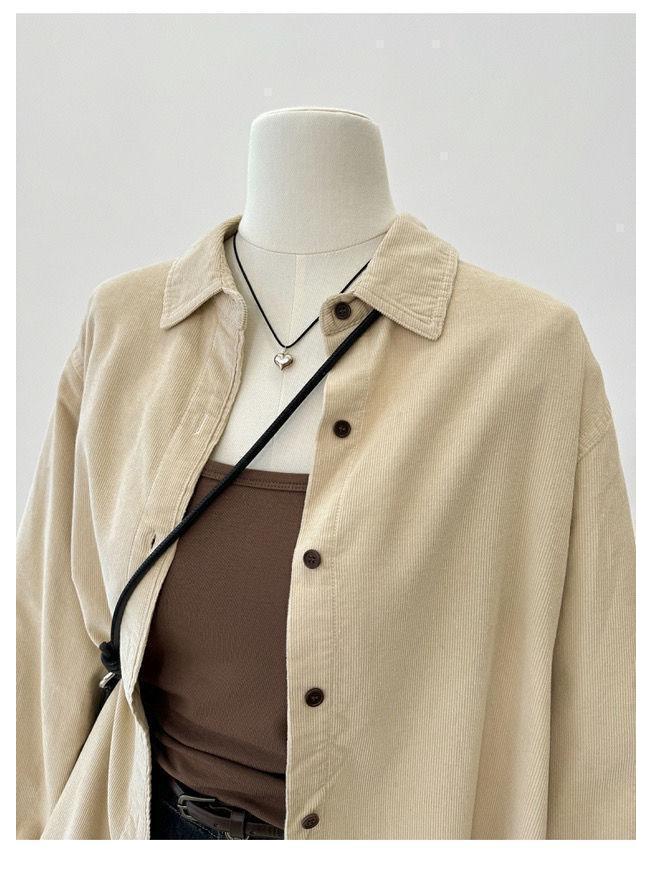 Women's Corduroy Shirt - Loose, Long Sleeve, Versatile Cardigan Jacket for Autumn 2025