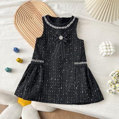 Mädchen Schwarz Tweed Weste Kleid Herbst Winter Ärmellos Pailletten Prinzessin Party Kleid Für Kinder