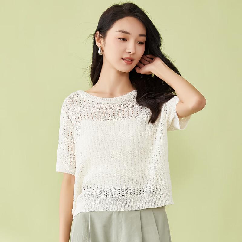 Ta Tu Women's Summer French Style Openwork Knit Short Sleeve Top