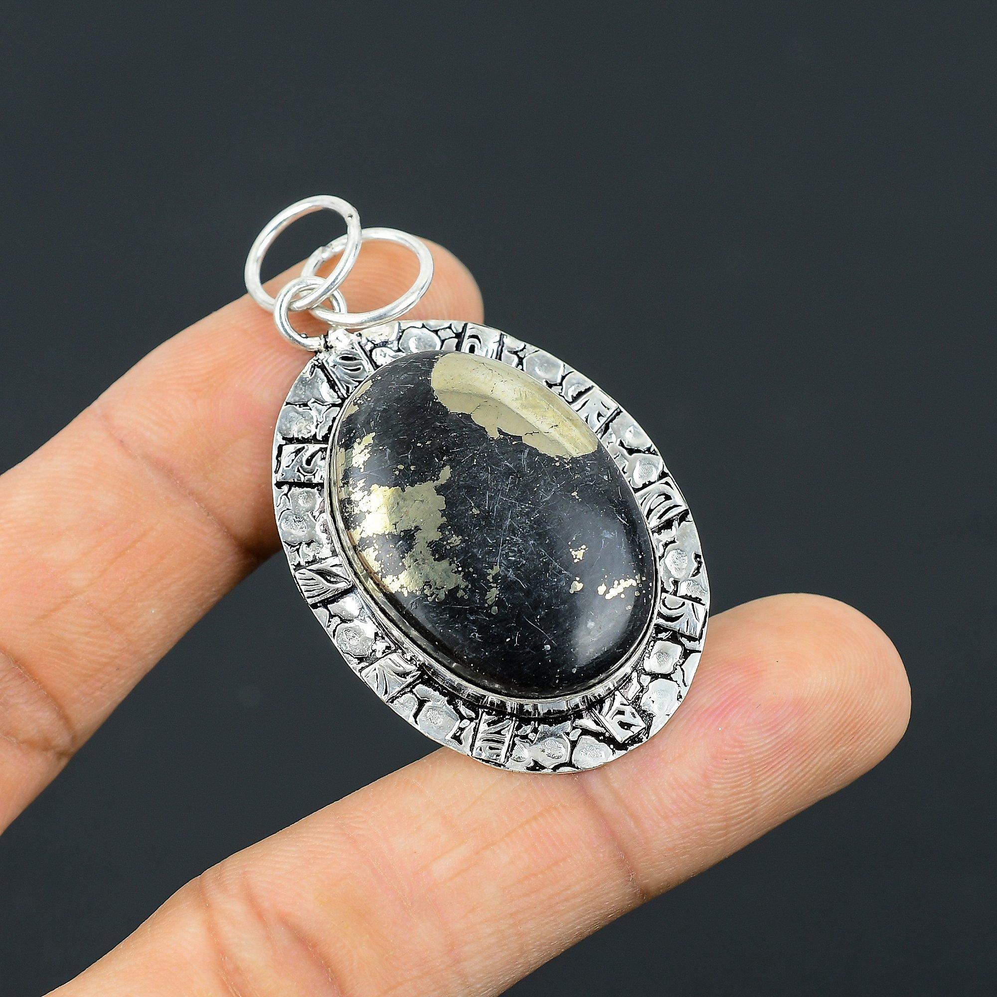 

Oval Pyrite Gemstone Sterling Silver Engagement Birthday Handcrafted New Pendant