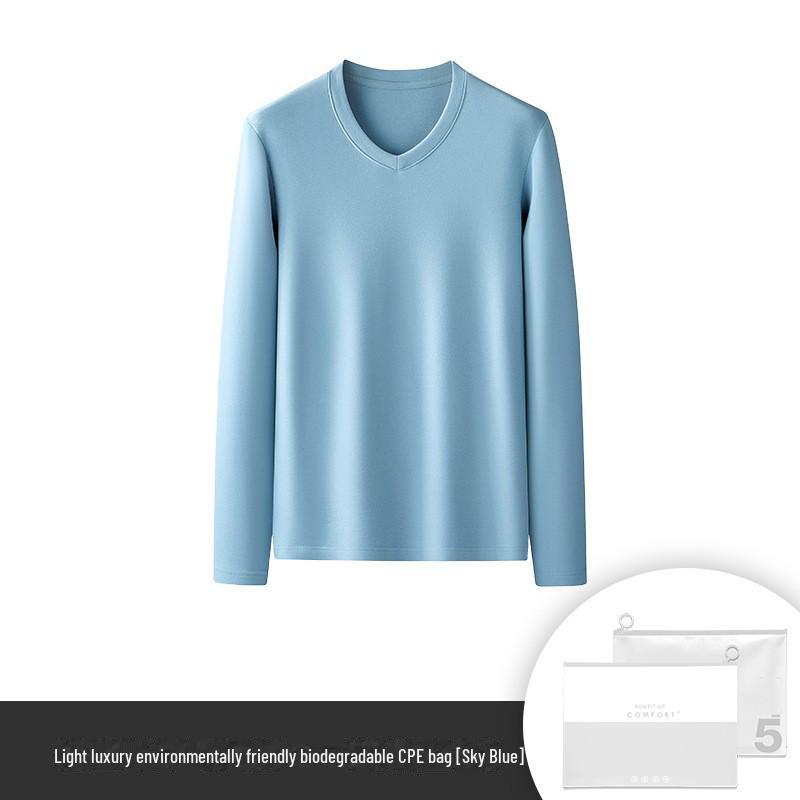 Men's Warm Double-Faced Fleece Tencel Top: Thickened, Velvet, Round-Neck, Solid Color, Perfect for Autumn and Winter.