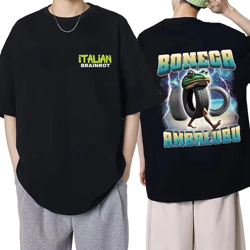 Italian Brainrot FunnyTralalero Tralala Tung Tung Sahur Bombardiro Printed Cotton T-shirt Summer Men's Loose Comfortable Top
