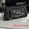 Canvas Cat Pattern Embroidered Large Capacity Pen Case With Stylish Design For Students And Office Use