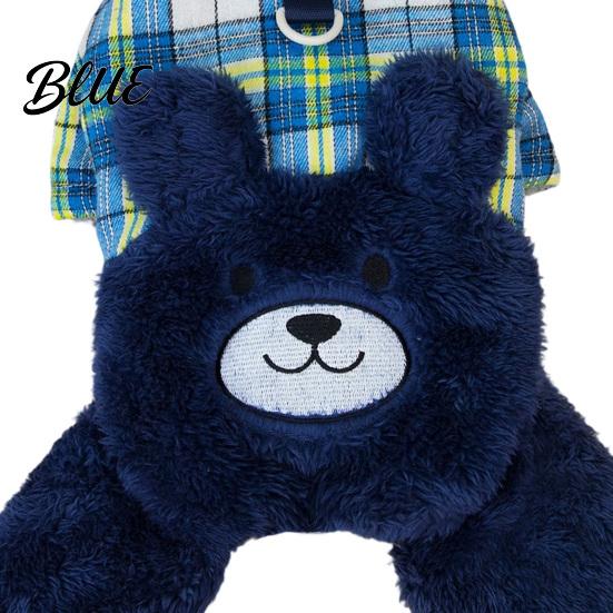Leash Ring Dog Clothing Fuzzy Bear Jumpsuit Cute Plaid Outfit