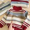 Kids Striped Warm Long Sleeve Pullover Knit Sweater For Boys And Girls