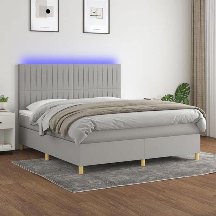 VidaXL Slat Bed Base with Mattress and LED, Upholstered Bed, Double Bed, Adult Bedroom Interior Bed, 3135605