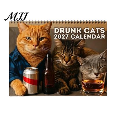 Regali Unici per il Tombola di Natale per Colleghi 2027 Calendario Gatti Ubriachi, Calendario da Parete Divertente con 12 Illustrazioni Divertenti di Gatti che Bevono per Appassionati Proprietari di Gatti,