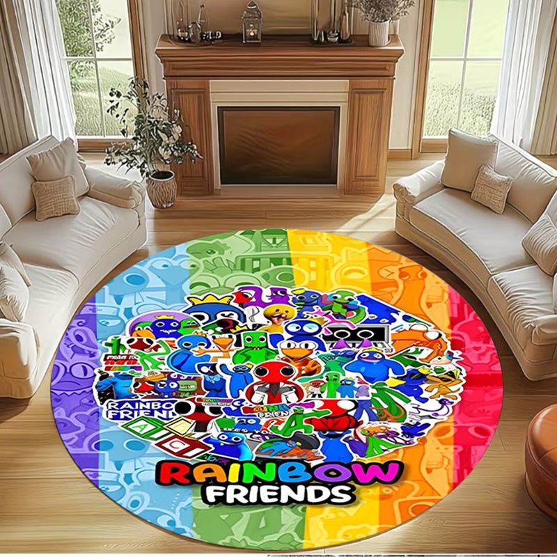 Game Rainbow Friends Print Round Rug, Washable Floor Carpet, For Entryway Dorm Laundry Room Office Study, Home Decor Birthday Christmas Gift