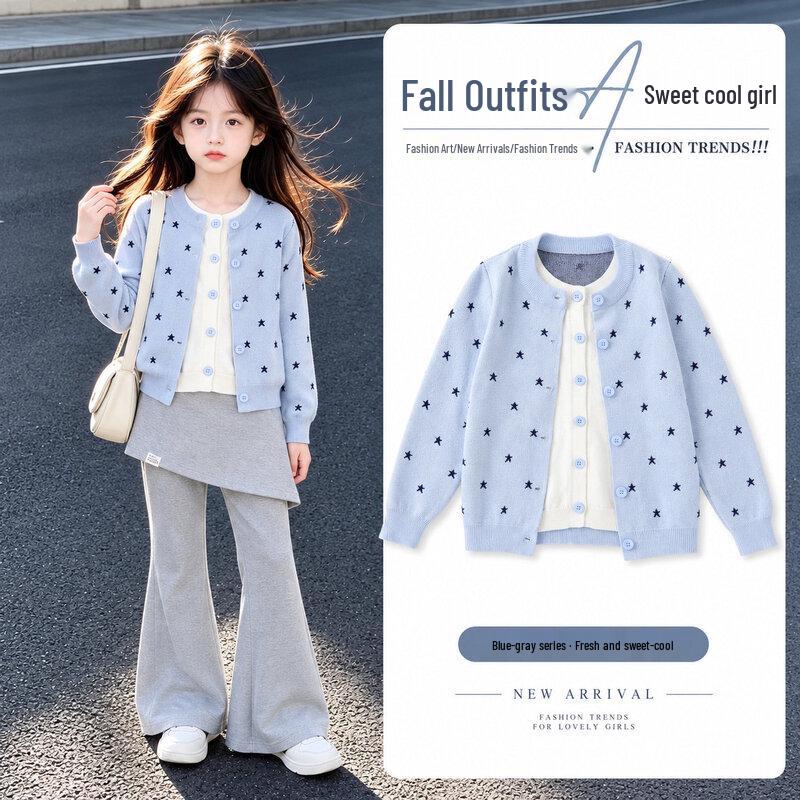 Moonkids Girls' 2026 Autumn Knitted Sweater and Flare Pants Set