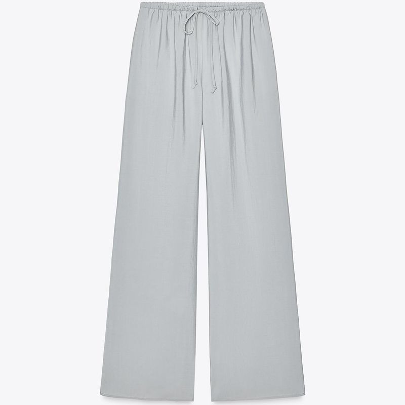 Lyocell Blended Draping Round Neck Long Sleeve Shirts 4437046 Draping Mid Waist Wide Pants Pants 4437047