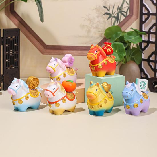 Statua Konia w Chińskim Stylu Obracana Złoty Sztabka Worek Szczęścia Kwiat Miedziana Moneta Kreskówkowy Kucyk Figurka Dekoracja Ozdoba Feng Shui na Biurko