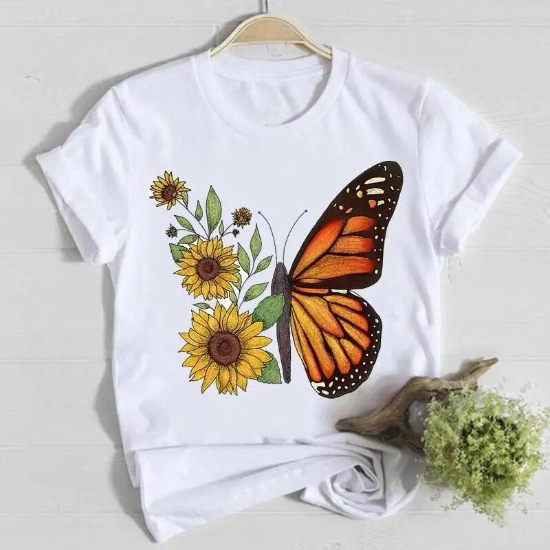 Butterfly Cute Sweet Lovely Casual Tee Top Short Sleeve Shirt Lady Clothes Fashion Tshirt Summer Female T Women Graphic T-shirts