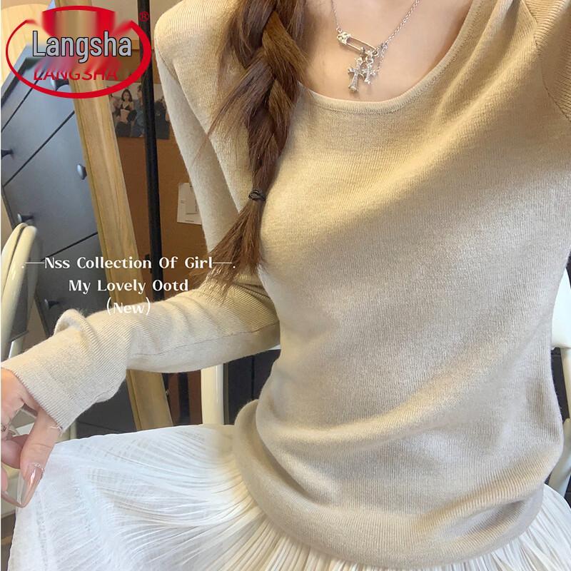 Langsha Women's Korean Style Crew Neck Knit Sweater