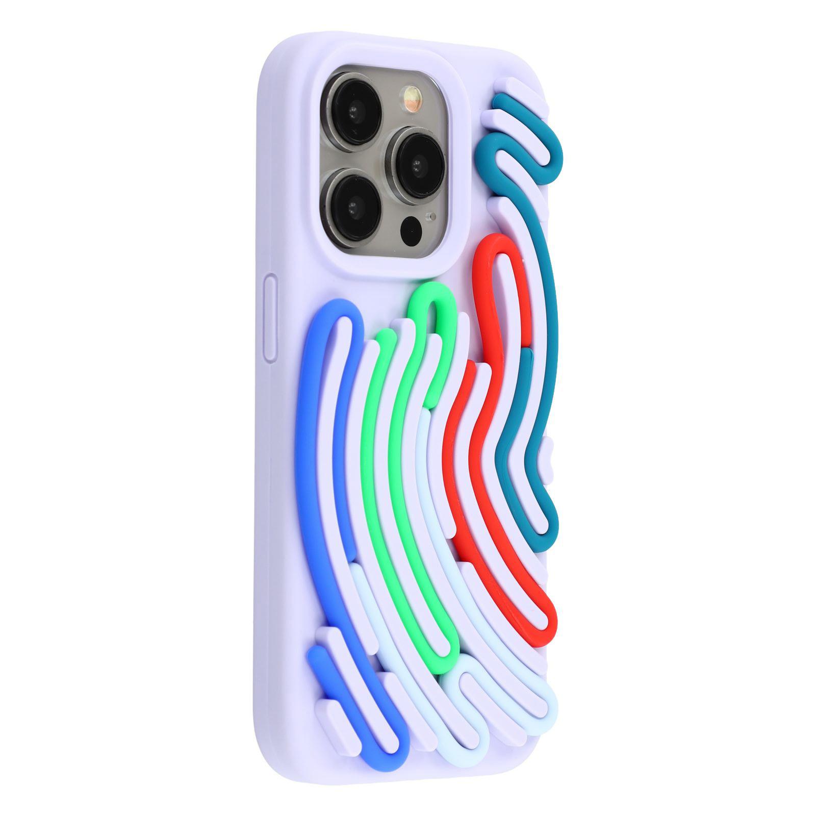 

For iPhone 15 Pro Max Case 3D Stress Relief DIY Colorful Bar Silicone PC Phone Cover Arc Stripe Purple