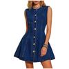 New Women's Sleeveless Washed Denim Dress, Slim Fit Casual Dress with Buttons Pockets, European American Style Dress