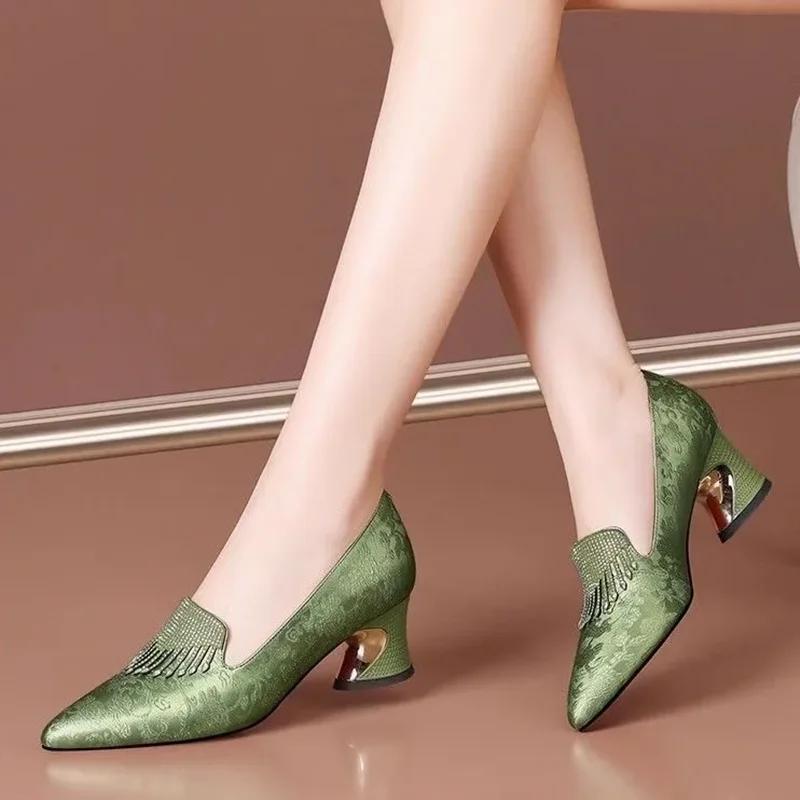 Women Cute Sweet High Quality Green Slip On Heel Pumps for Party Ladies Casual Comfort Shoes