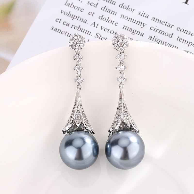 Jewelry Copper Bottom Gold-Plated Inlaid Pearl Temperament Fringed Set Women 16-14Mm