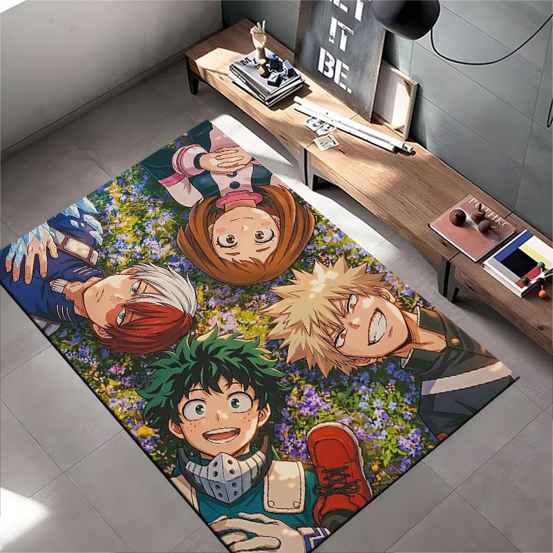 Anime Characters On Floral Carpet Suitable As a Non-slip Mat for the Living Room or Bedroom Sofa