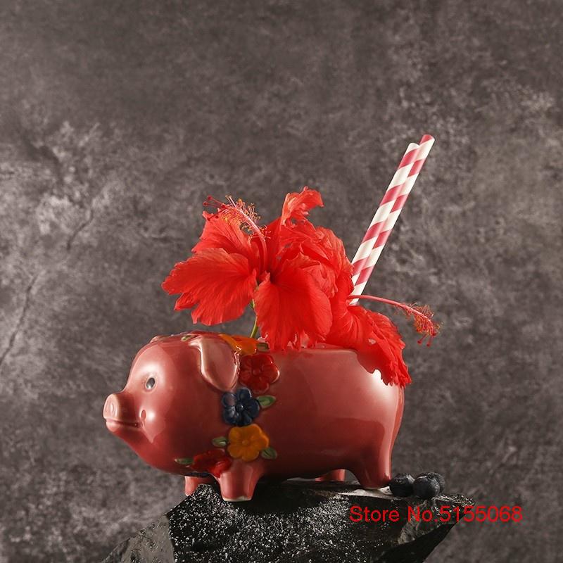 460ml Red Pig Mugs Cocktail TIKI Glass American Bar Ceramics Drink Cup High Capacity Porcelain Beer Steins Smoothie Beverage Can
