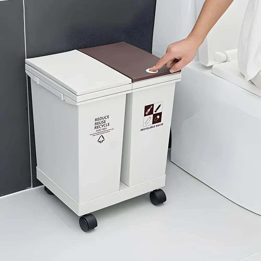 

Отделение Мусорное ведро на колесах Двойное мусорное ведро Контейнер для переработки с крышкой Съемная крышка с кнопочным открыванием Кухонное сортировочное мусорное ведро