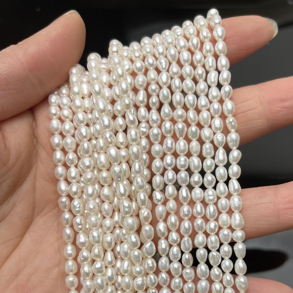 1String, White Natural Freshwater Pearls, Handmade Rice Pearl Beads for Jewelry Making DIY Necklaces, Bracelets Crafts (Beads 3-4mm, Length 36cm)