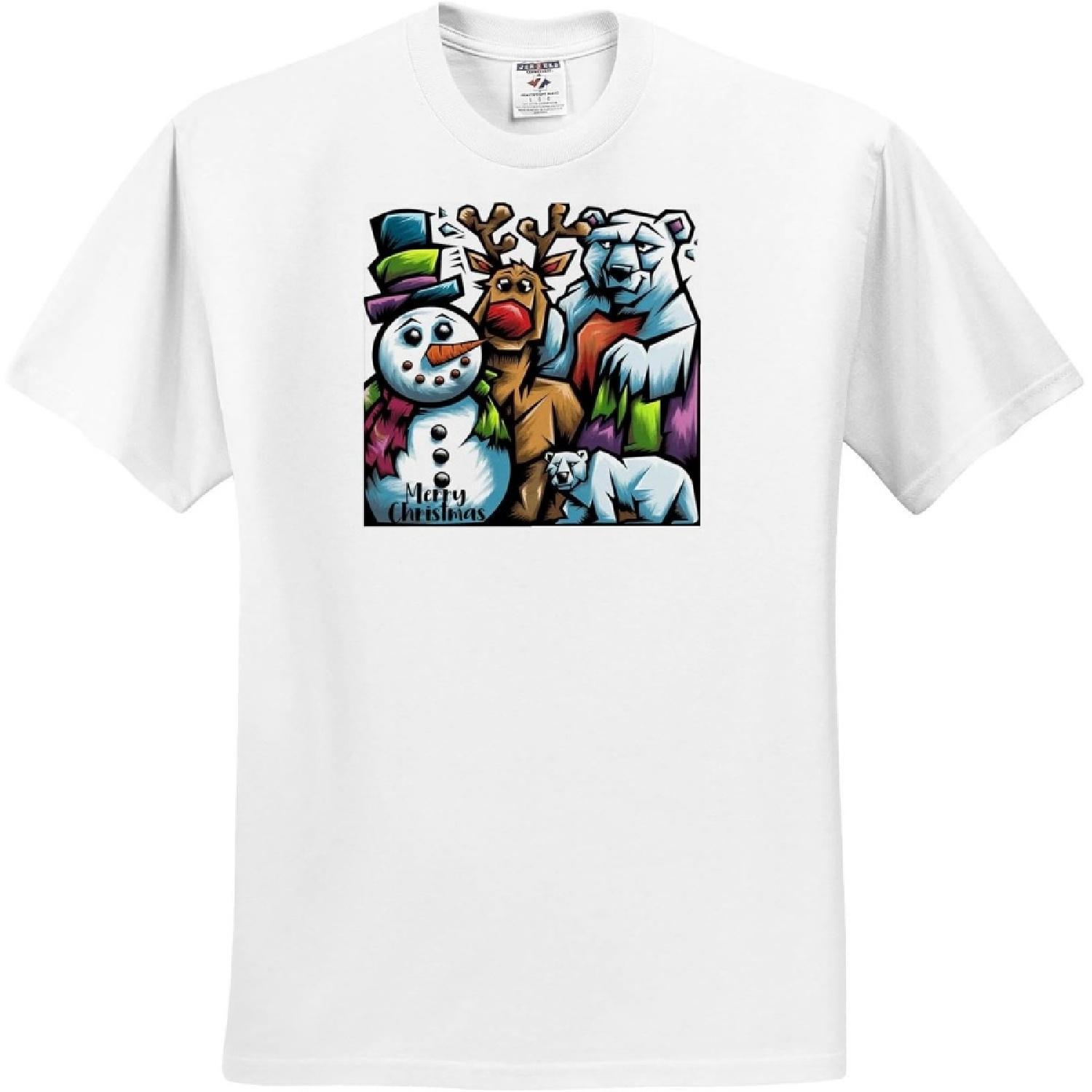 

3dRose, Funny Cool Reindeer and Snowman and Polar Bear Christmas Graffiti, T-Shirt XXXXXL білий