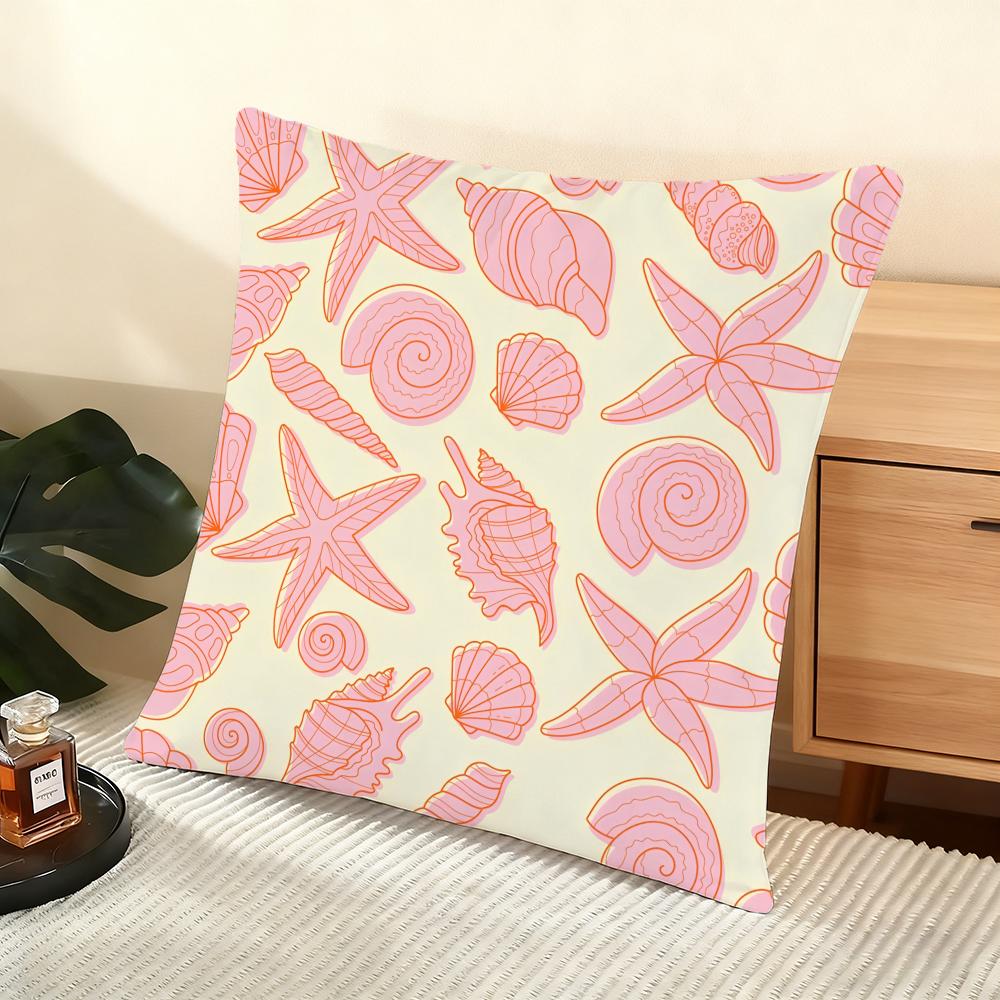 Seashell Pattern Cushion Cover Soft Short Plush Pillow Cover Smooth Cozy Texture Aesthetic Cushion Case Home Decor