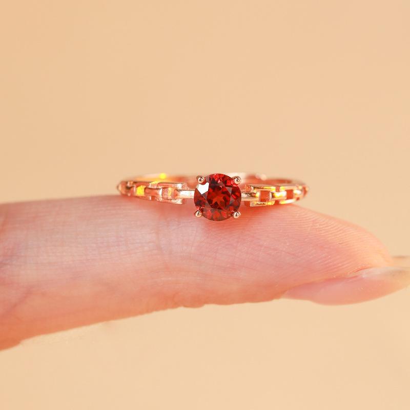 Imitation Naturgranat Ring mit 5 mm exquisiter Roségold-beschichteter Kette
