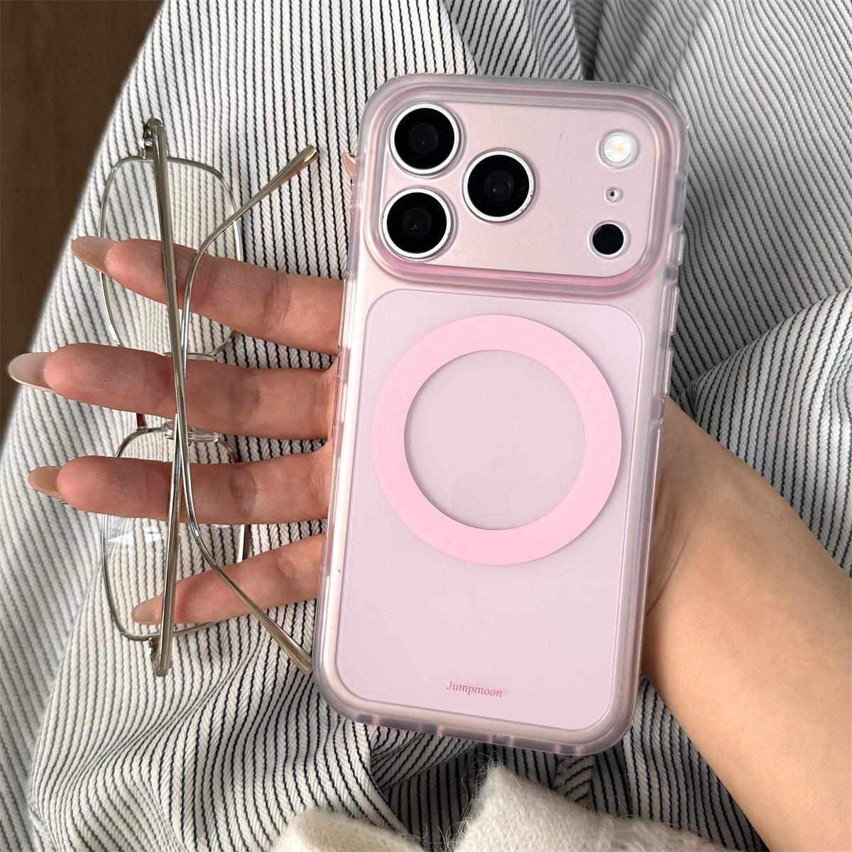 

Pink-Purple Semi-Transparent Magnetic iPhone 15 Pro Max Anti-Drop Case 16 Pro