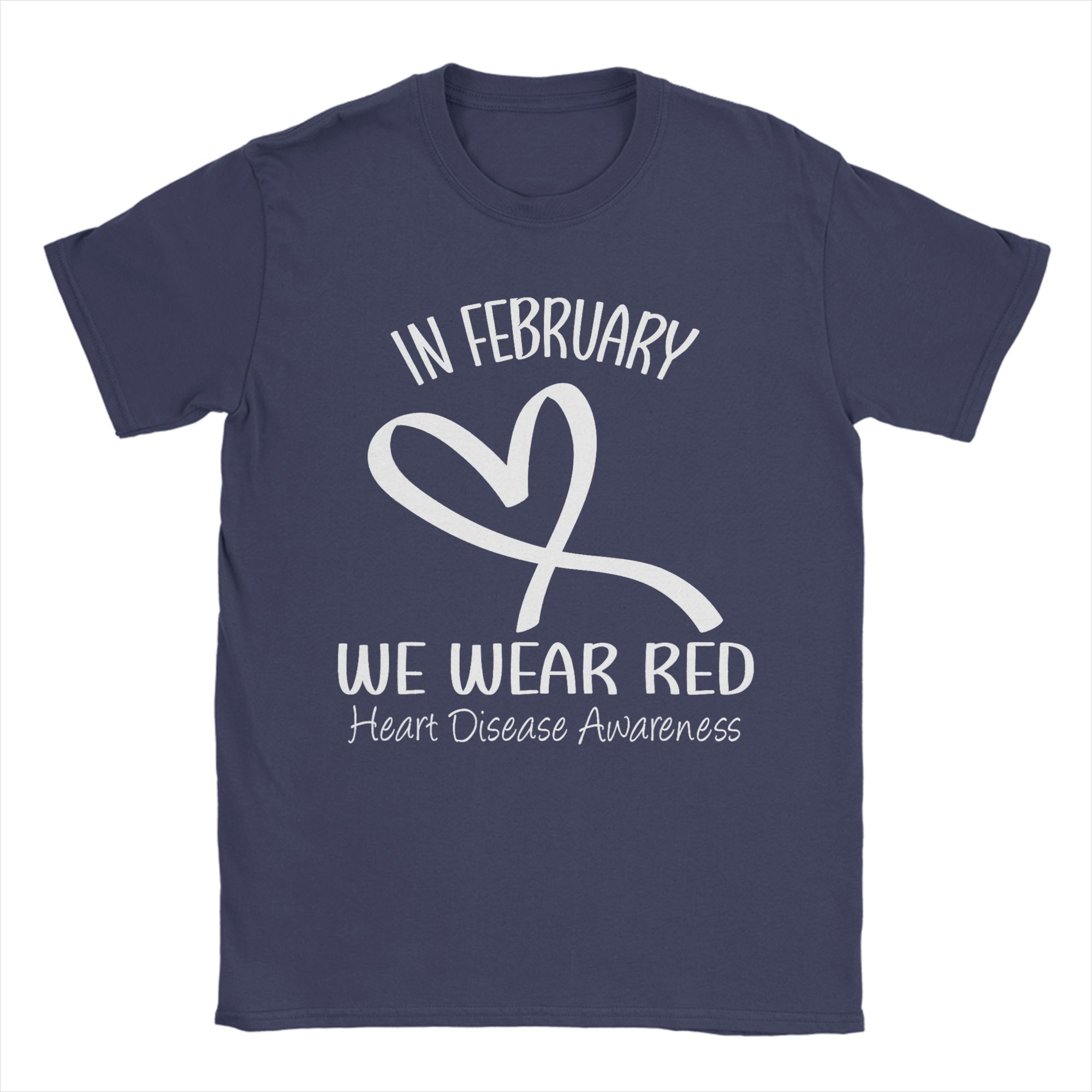 

Heart In February We Wear Red Heart Disease Awareness Month T Shirt Summer Cotton TShirts For Unisex Hippie Pattern Tee Shirt 4XL