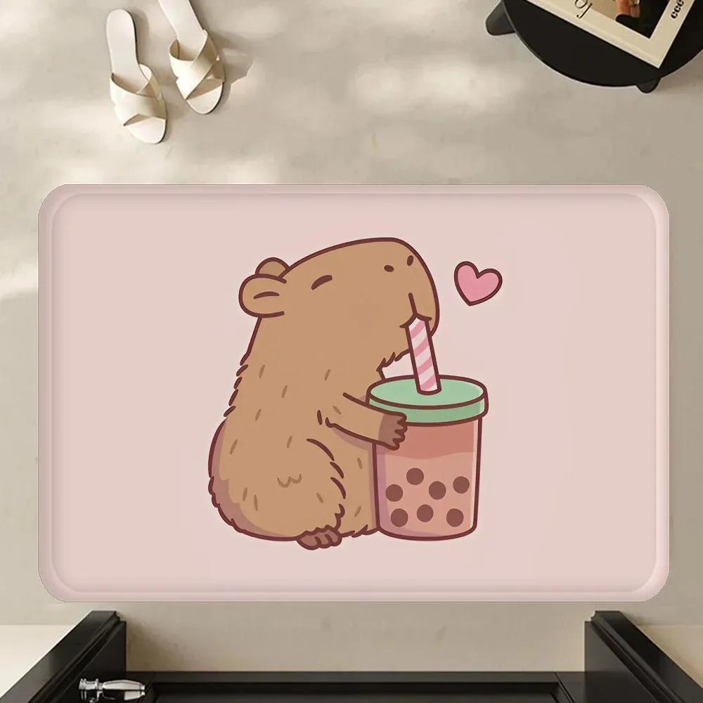 Cute Capybara Pattern Door Mat Polyester Kitchen Entryway Rug Bathroom Bedroom Entrance Doormat Indoor Outdoor Home Carpet