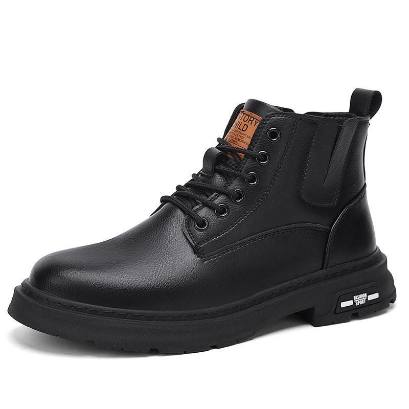 

Men s shoes winter new British style retro leather boots men s high-top casual warm velvet casual tooling Martin boots 44 чорний
