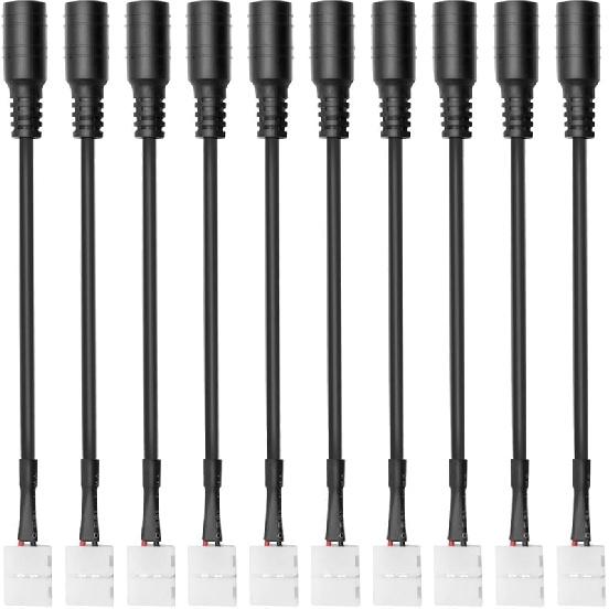 LightingWill 10pcs Pack Strip to Strip with Wire Solderless Snap Down 2Conductor LED Strip Connector for 10mm Wide 5050 5630 Single Color Flex LED