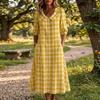 Women's Short Sleeve Plaid Dress - Lapel Collar Single Breasted Casual Button Down Dress