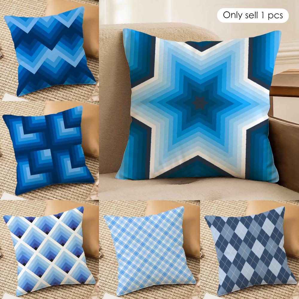 Blue diamond pattern Cushion Cover Soft Plush Fabric DoubleSided Printed Cushion Covers for All Seasons Modern HomeDecor Gift