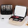 Opplyst Reise Sminkepose Kosmetikkorganisator med LED-lys Speil Justerbare Skillevegger Vanntett Bærbar Kosmetikkveske for Toalettsaker Oppbevaring