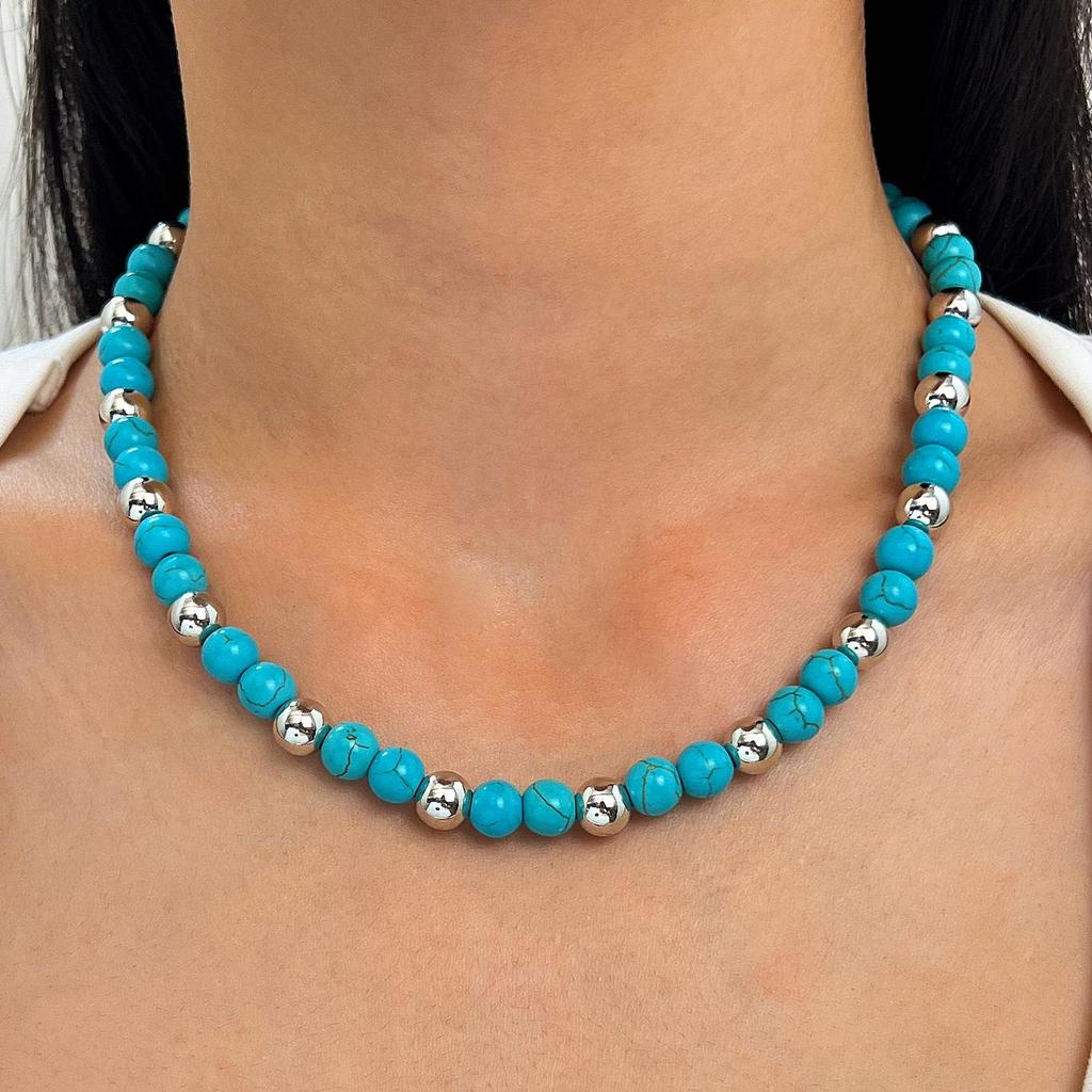 Bohemian Turquoise Demon Eye Choker Necklace with Irregular Beads for Women