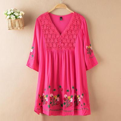 Boho Embroidered Loose Fit T-shirt for Women Loose Summer Blouse