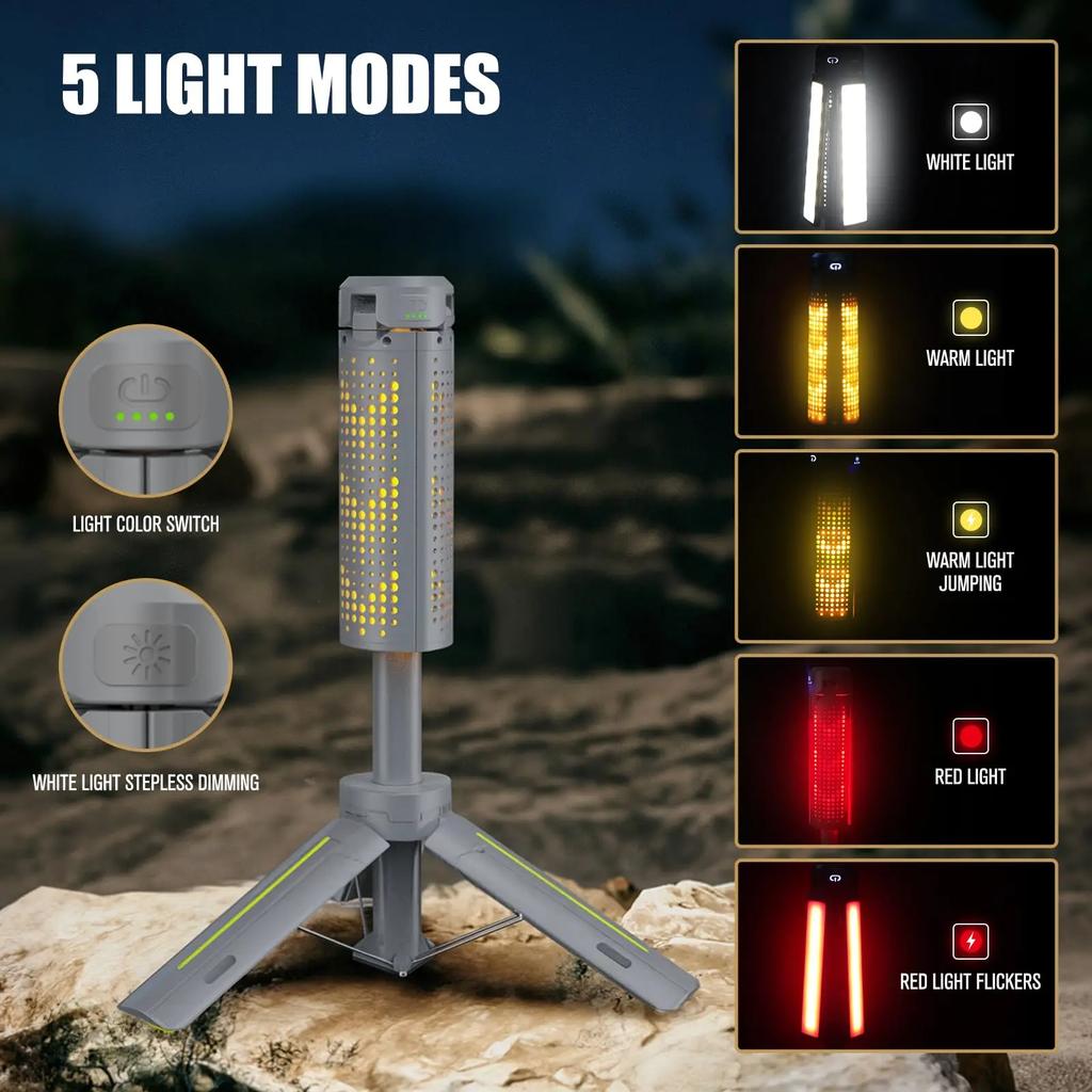Telescopic Camping Lantern with Stand (40" Tripod) Rechargeable Camping Light 8000mAh & Lantern Flashlight 360° LED Heads