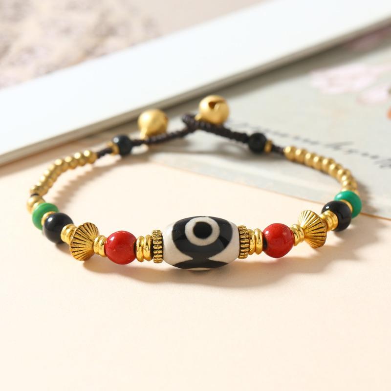 

GemChic женский этнический плетеный браслет из агата и бусин из сплава классическая ретро регулируемая цепочка на день рождения рождественский подарок на день рождения