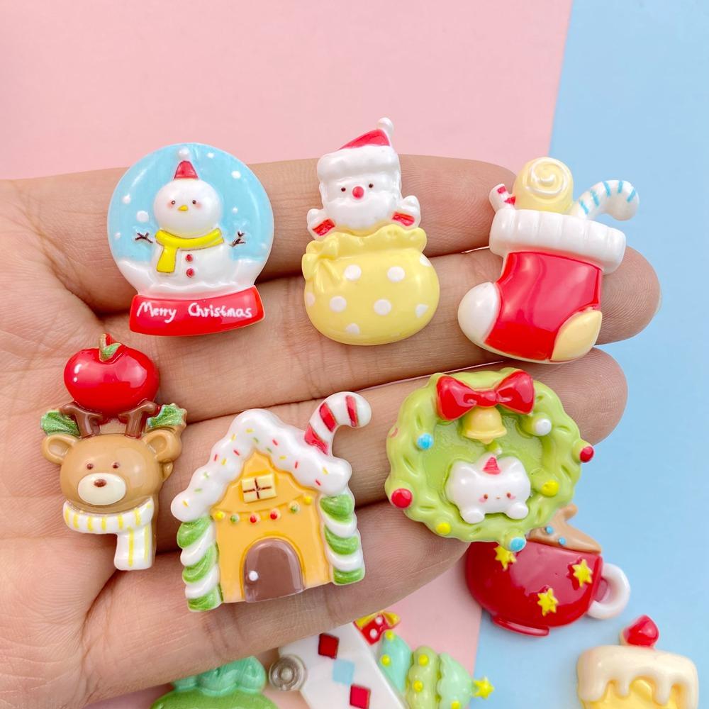 10 Stück Neu Mini Niedlich Cartoon Weihnachten Haus Kinder Spaß Tiere Serie Flache Rückseite Harz Cabochons DIY Schmuck Basteln Dekoration