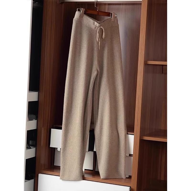 

Кашемировые трикотажные брюки широкого кроя для женщин на осень, эластичные повседневные брюки с высокой талией, свободные удлиненные шерстяные брюки в пол S