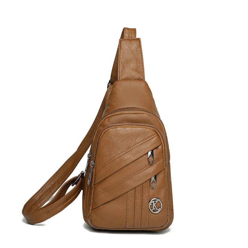 

Женская нагрудная сумка из мягкой кожи, сумка через плечо, спортивная сумка для мобильного телефона на открытом воздухе коричневый