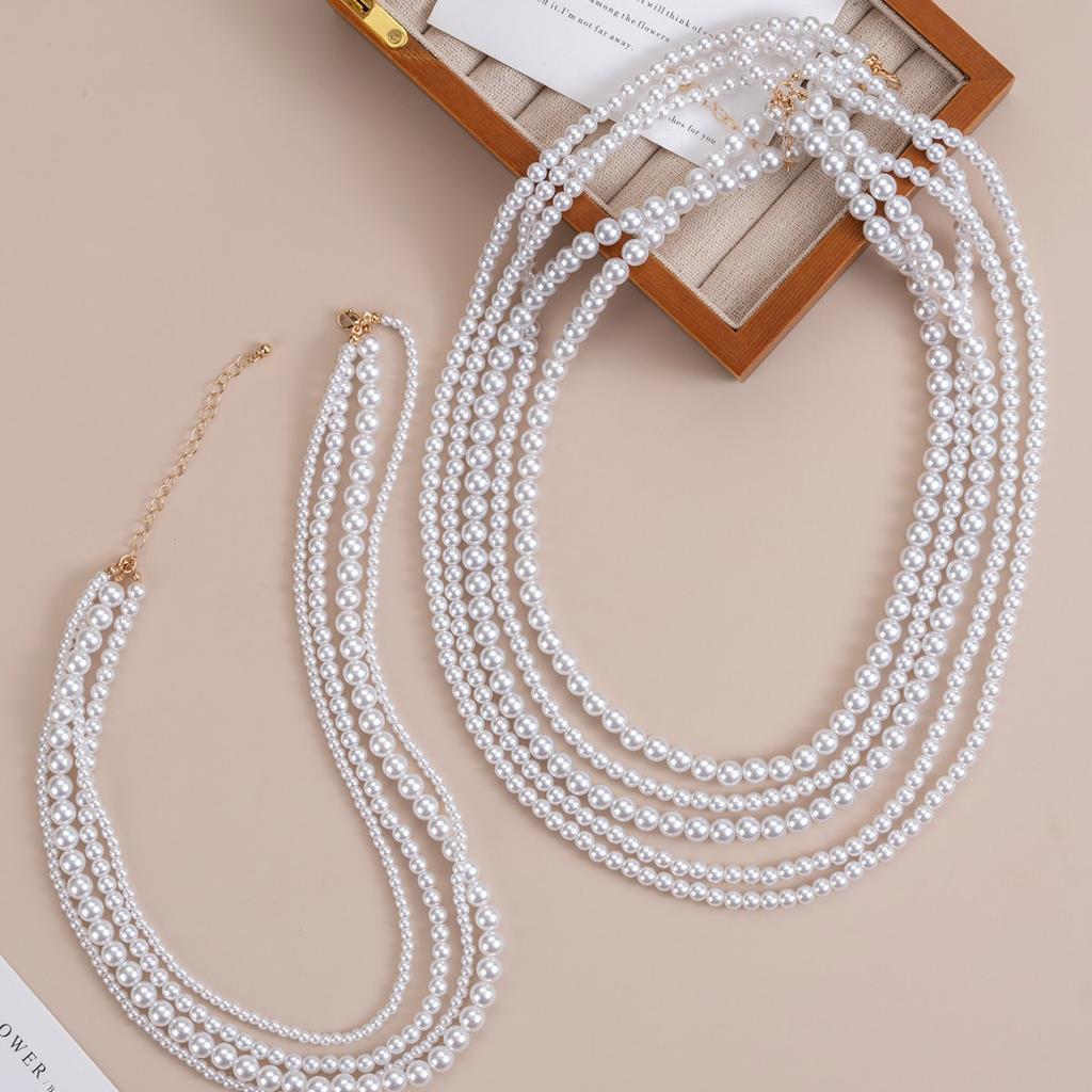 ZA hot sale, French pearl exaggerated pearl collarbone sweater chain, multi-layer items