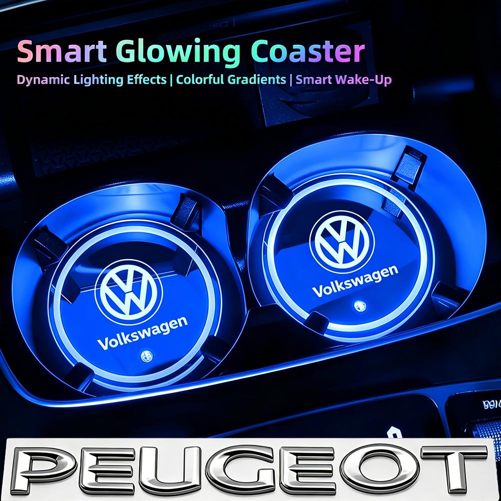 Valve Stems Caps New 7 Color LED Car Cup Holder Light Luminous Coaster Water Cup Pad For VW Volkswagen Polo Jetta Golf Beetle CC