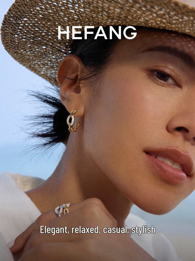 HEFANG Light Luxury Women's Chain Earrings - Fashionable and Versatile for Commuting or Dating, High-End Feel Ear Stud Accessories.