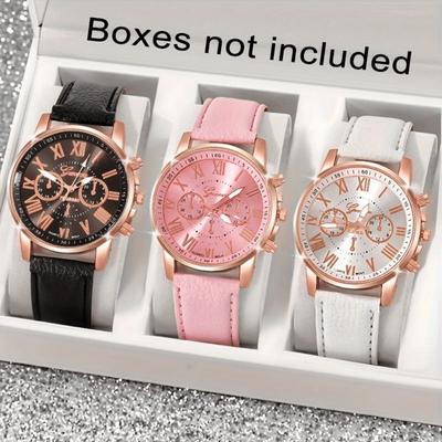 3pcs/set Elegant Quartz Ladies Watch - Stylish Round Dial with PU Leather Strap Perfect Gift Choice