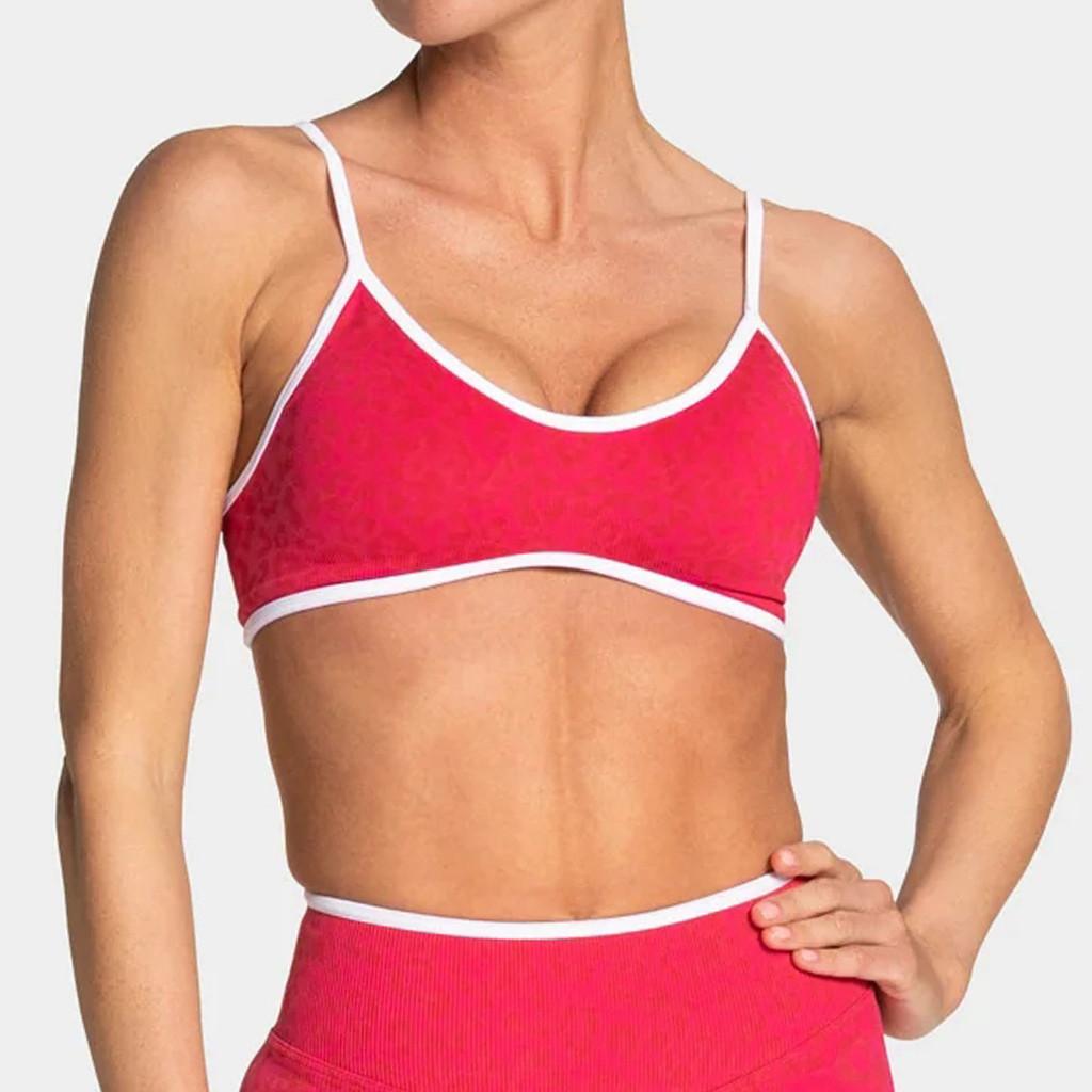 Youth Women Yoga Bra With Leopard Print And Color Block Edge For Fitness And Outdoor Sports