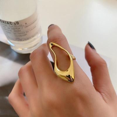 Hollow Irregular Geometric Big Rings For Men Women Resizable Golden Rings